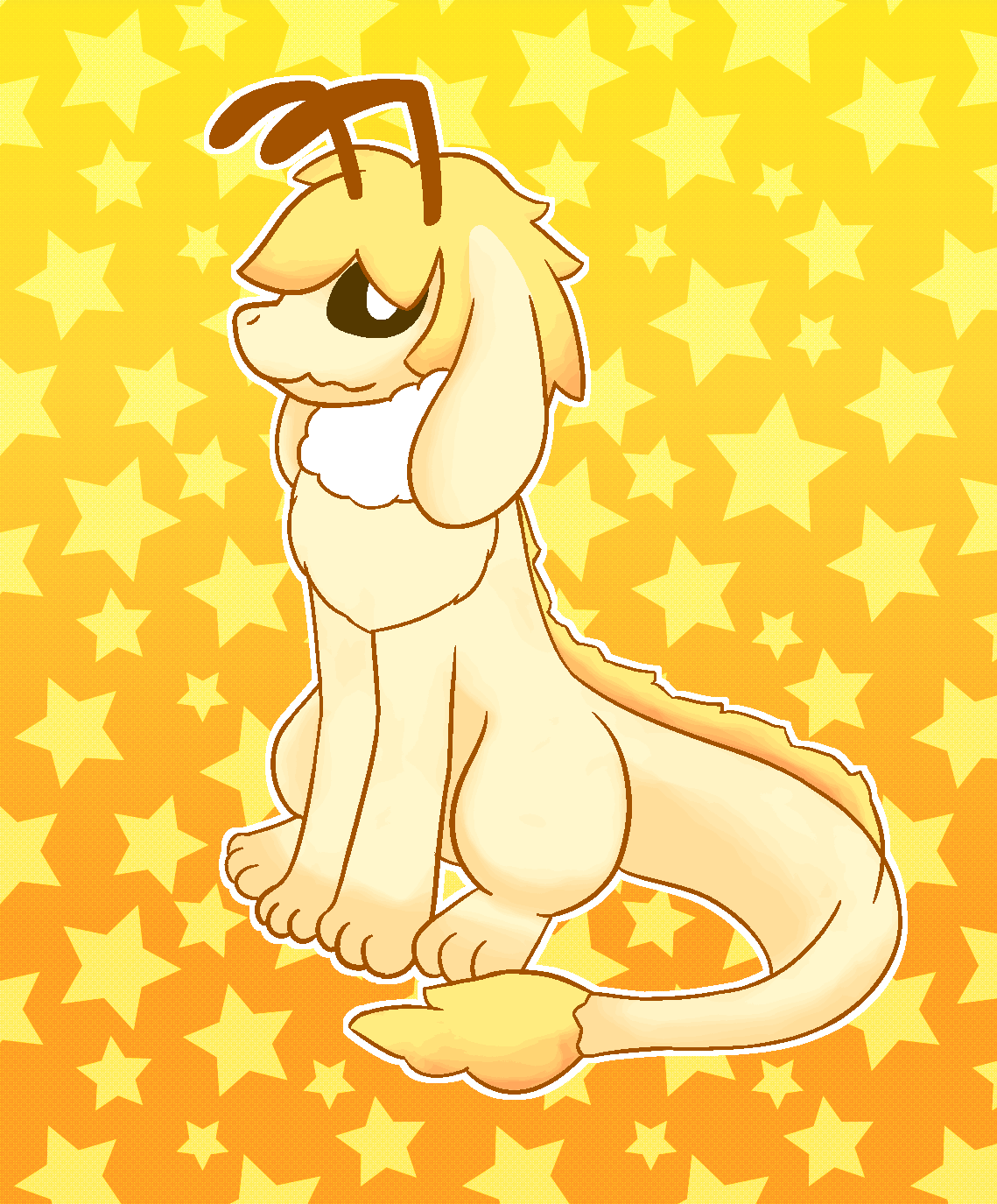 Full body portrait of Sundae as a three-way hybrid between a bunny, bee and qilin.